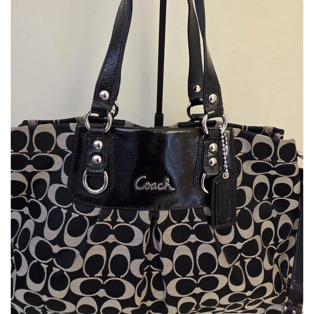 COACH VINTAGE Ashley Carryall Sateen Pleated Signature Bag - Black F15510 - Picture 3 of 9